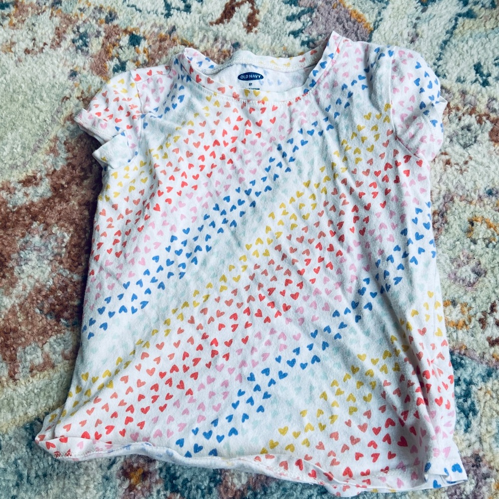 Old Navy Short Sleeve Shirt Rainbow Hearts Top White Size Girls 5T